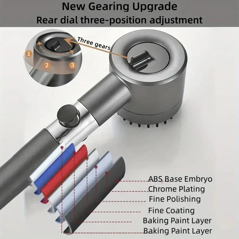 Description Picture 3 of item4 Modes Boosted Shower Head household One-Key Stop Water Massage handheld Shower Head With Filter Element Bathroom Accessories