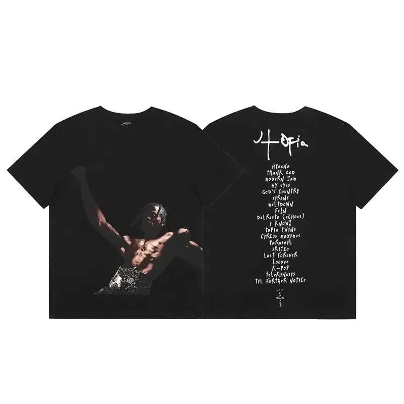 Fashion New TRAVIS SCOTT UTOPIA Rap Album Summer Men and Women Loose Casual Trendy Brand Cotton Short-sleeved T-shirt