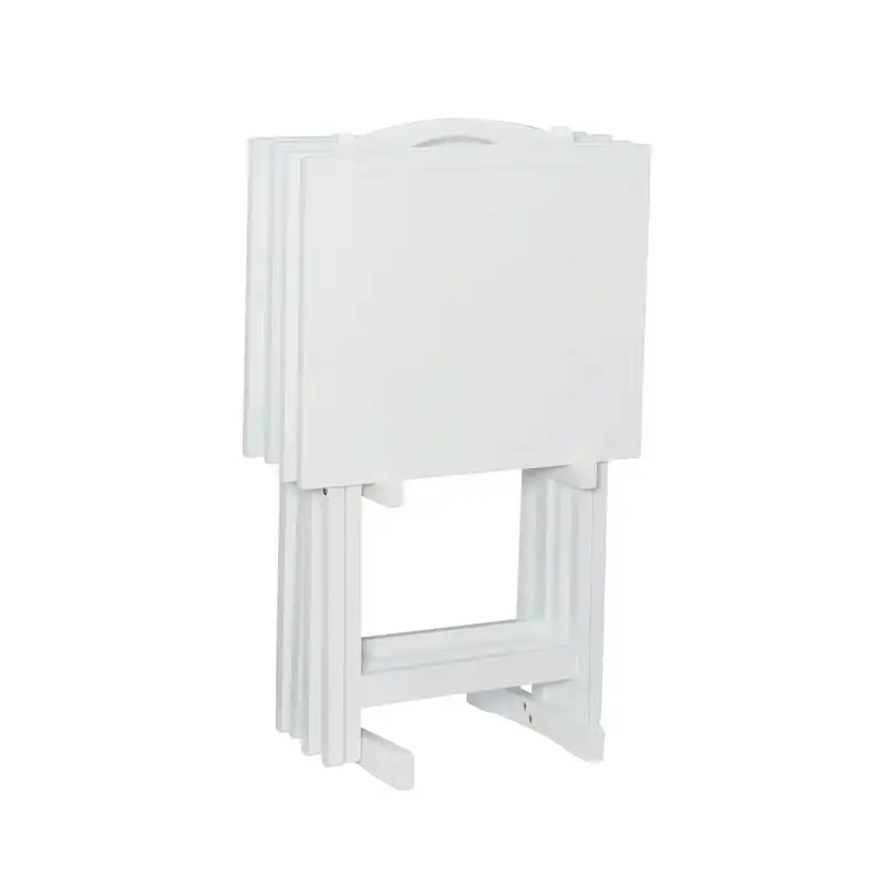 

Lisbon Folding Tray Table Set with Stand, 5 Pieces, White Ultralight Hiking Climbing Picnic Folding Tables