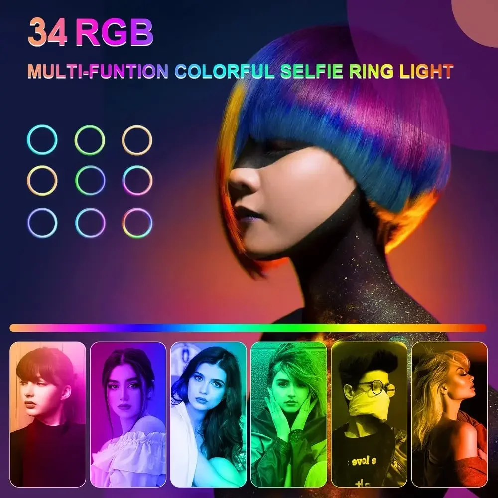 10in 26cm RGB Selfie Ring Light with Tripod Stand Phone Holder Photography RingLight Colorful Led Makeup Fill Lamp 2