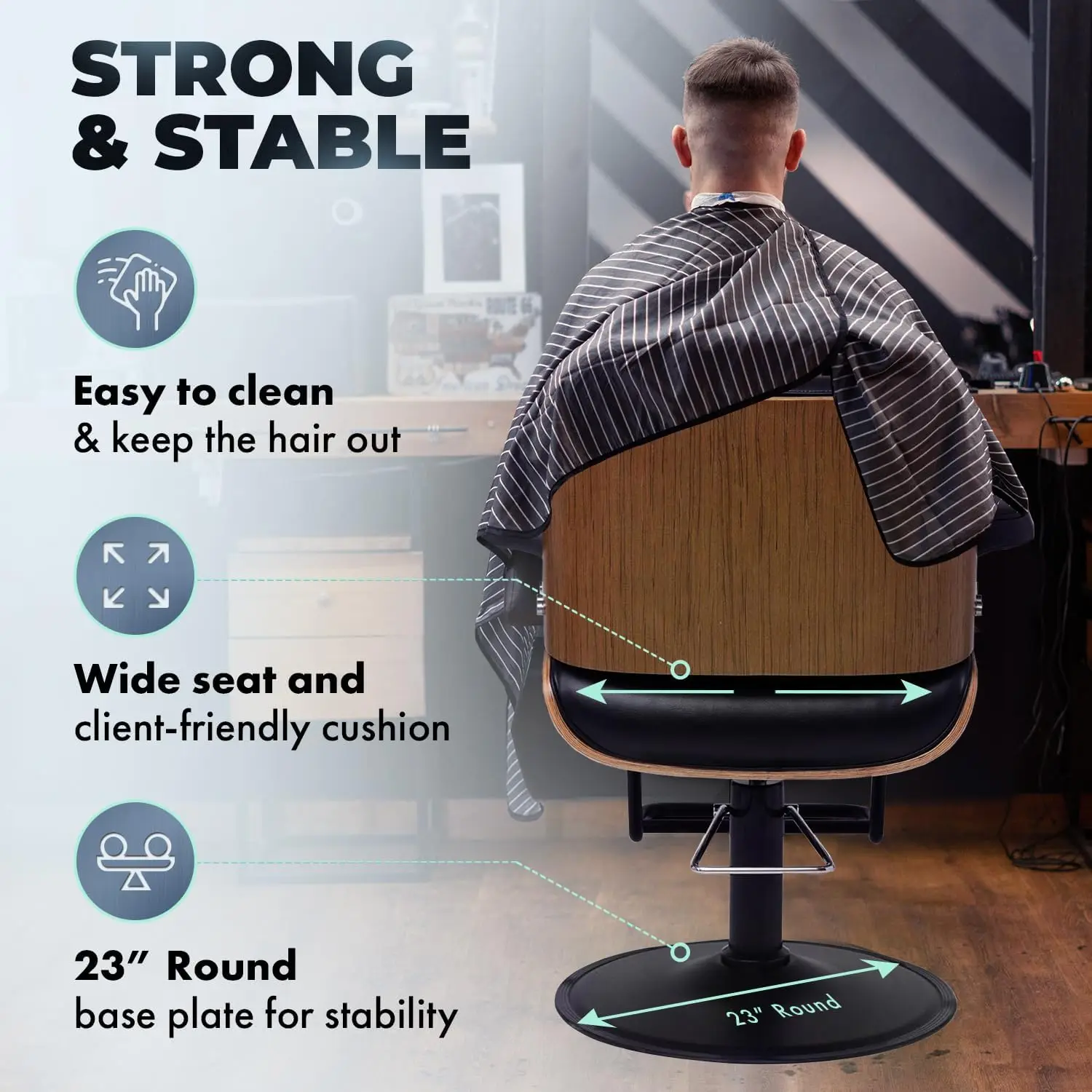Description Picture 5 of itemKeaton Styling Chair for Professional Salons and Barbers-Modern Hair Stylist Chair with Inclined Seat Back–Black Vinyl