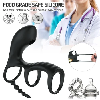 3 IN 1 Clit Vibrator Delayed Ejaculation Penis Ring Clitoral Stimulator Cock Ring Butt Plug Anal Plug Erotic Sex Toys for Couple 4