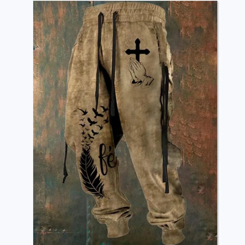 2023 Fall Sports Jogging Trouser For Men Fashion Patchwork Drawstring Design Pattern Print Loose Pants Streetwear Men's Clothing 4