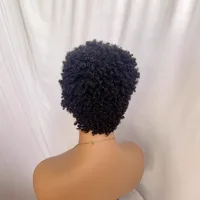 Haute qualité 13*4 dentelle avant africaine défilement chenille couleur naturelle 6 pouces perruque de cheveux humains 180% densité brésilienne vierge Remy 4