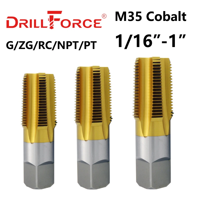 Drillforce кобальтовая труба кран с винтовой резьбой сверла HSSCO M35, прямые фрезы для нержавеющей стали G/ZG/RC/NPT/PT 1/16 