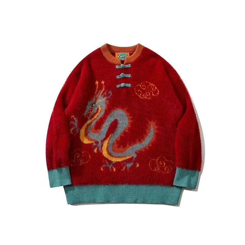 2024 Chinese Dragon Year Knitwear Winter Spring Men Women Lovers Couples Sweater China-Chic Stylish Boys Girls Pullover Festive