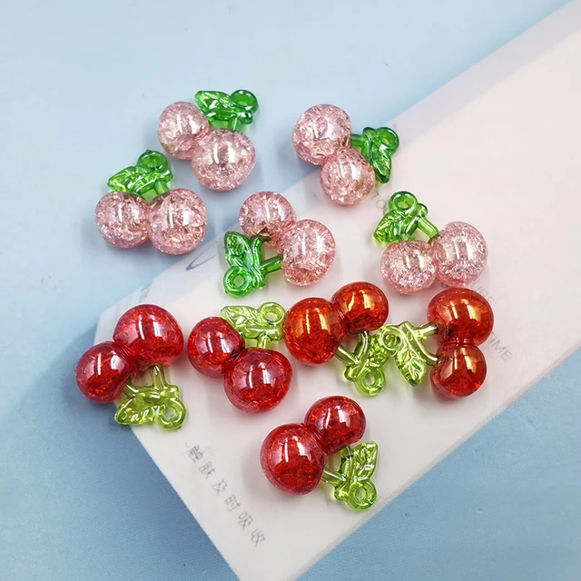 10pcs Cute 3D Brightly Fruit Cherry Resin Charms For Earring Keychain  Pendant Accessory DIY Flatback Crafts