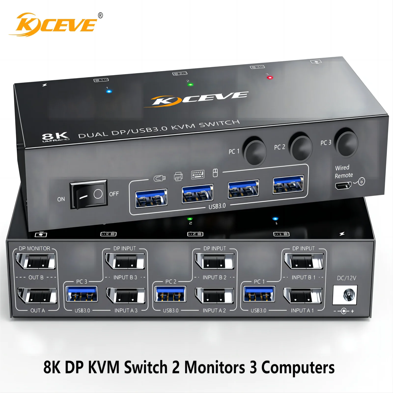 

KCEVE 8K Displayport KVM Switch 2 Monitors 3 Computers 8K@60Hz 4K@144Hz,Dual Monitor KVM Switch Displayport with 4 USB 3.0 Ports