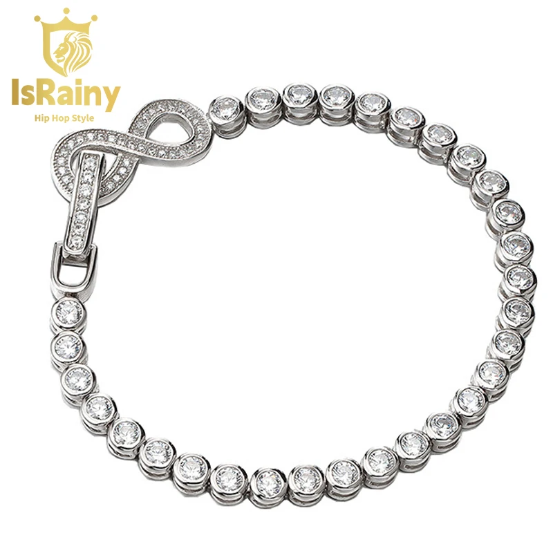 

IsRainy Hip Hop Rock 100% 925 Sterling Silver Cladding Sona Diamonds 3MM Zircon Tennis Chain Bracelets Fine Jewelry Wholesale