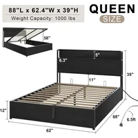 Lift Up Storage Bed Frame, Wooden Platform Bed Frame with Lifting Storage & Charging Station, No Spring Box Needed/Noise Free 2