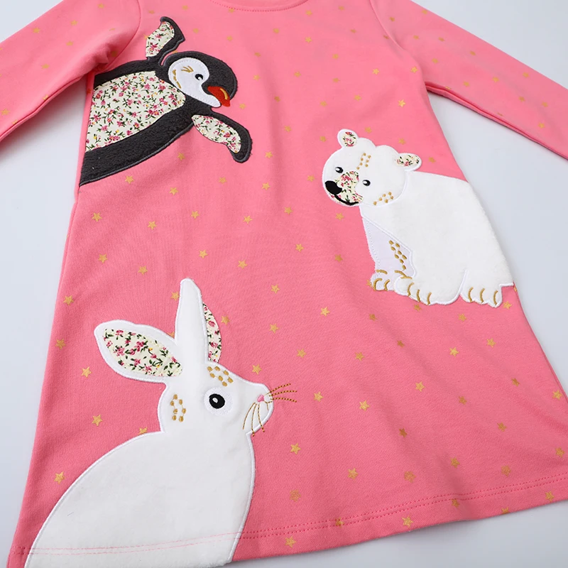 2025 Autumn Children's Clothing Girls Kids Clothes Cotton Long Sleeves Embroidery Cartoon Animals Casual Dresses