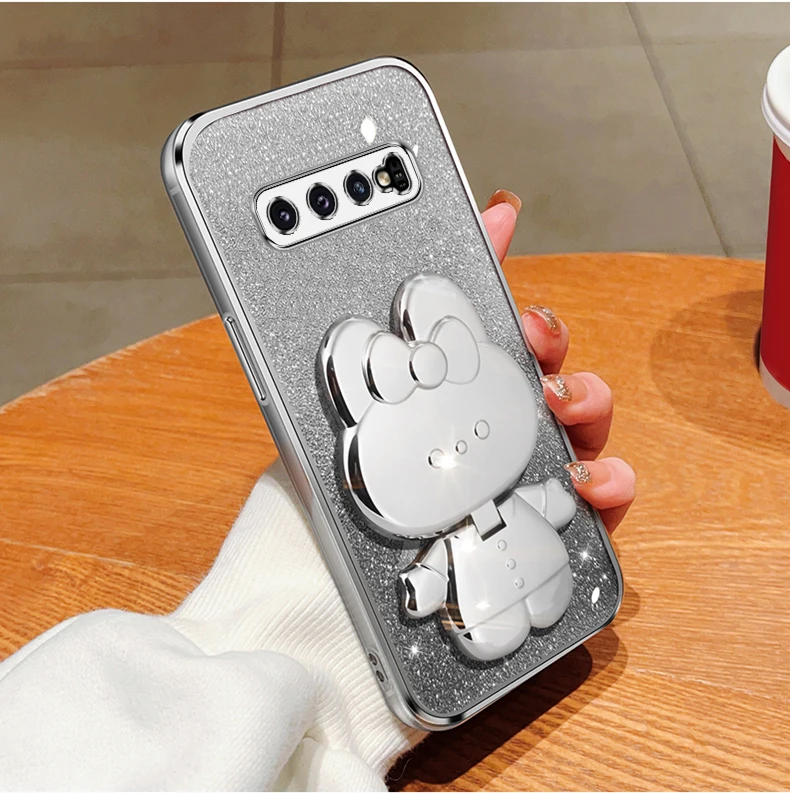 Étui de support de miroir de maquillage de lapin à paillettes pour Samsung Galaxy Note 20 Ultra Plus S10Plus S10 plus S 10 Soft Cover_voghion.com