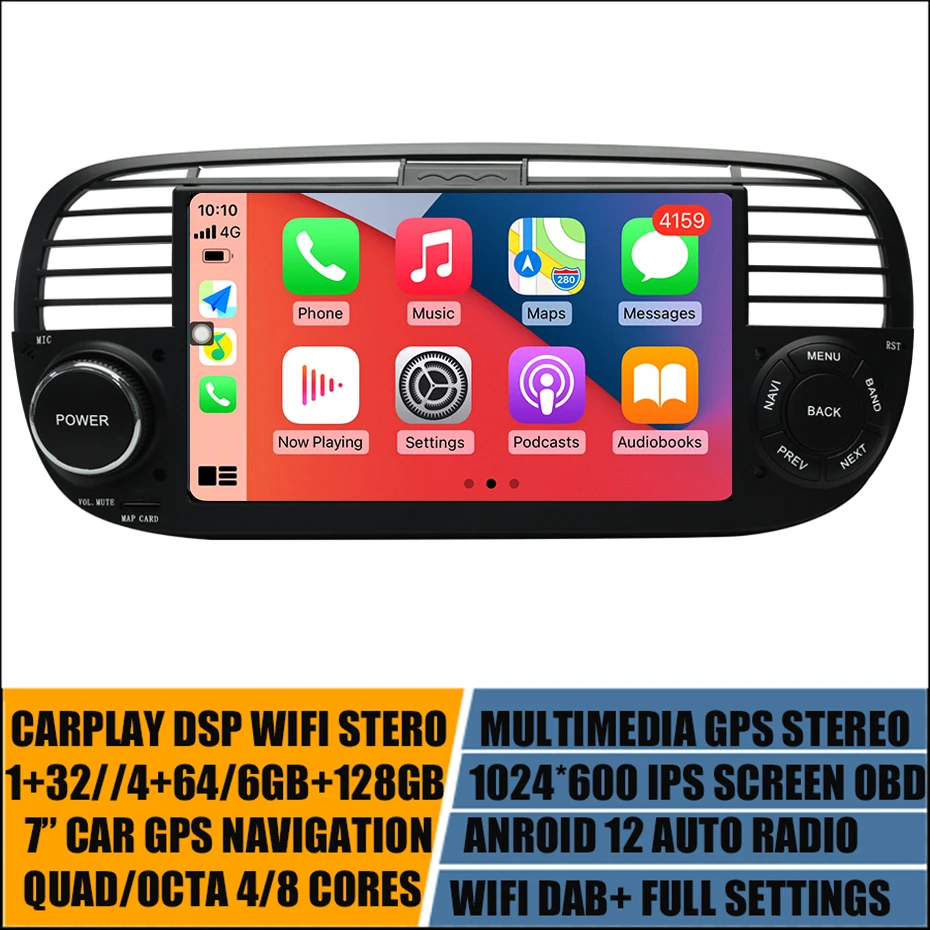 Car Android 12 Auto Audio Head Unit Per Fiat 500 2007-2015 Dsp Carplay Radio Stereo Sistema Di Navigazione Multimediale Lettore Gps Bt