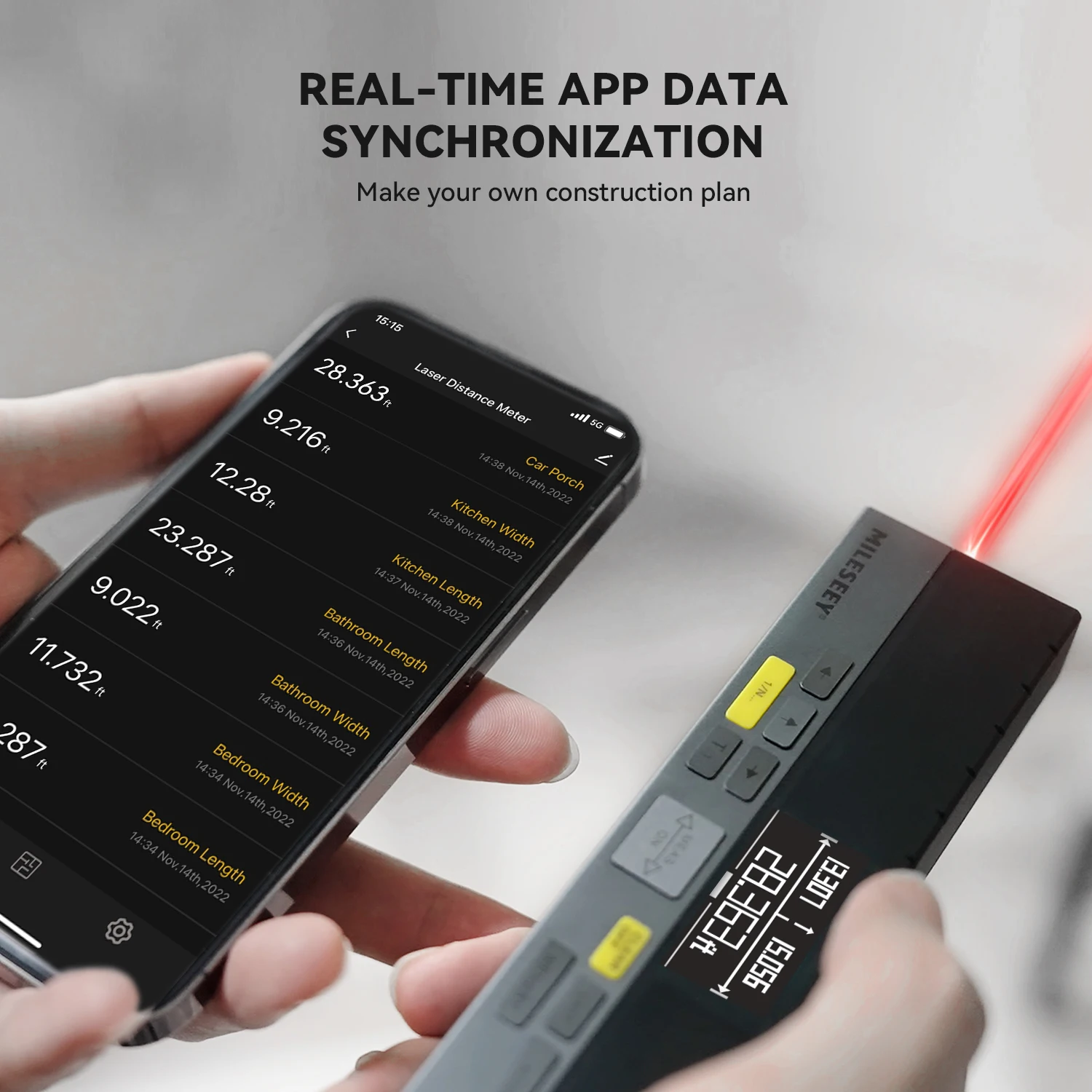 MILESEEY Bilateral Laser Tape Measure DP20, Laser Rangefinder with Laser Mark Beam, use Patented