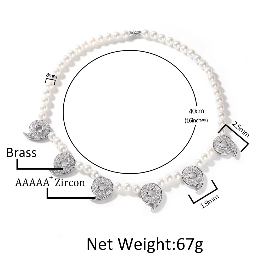 THE BLING KING 8mm Power of Six Paths Pearl Necklace Iced Out Cubic Zirconia Bead Chain HipHop Fashion Jewelry For Gift