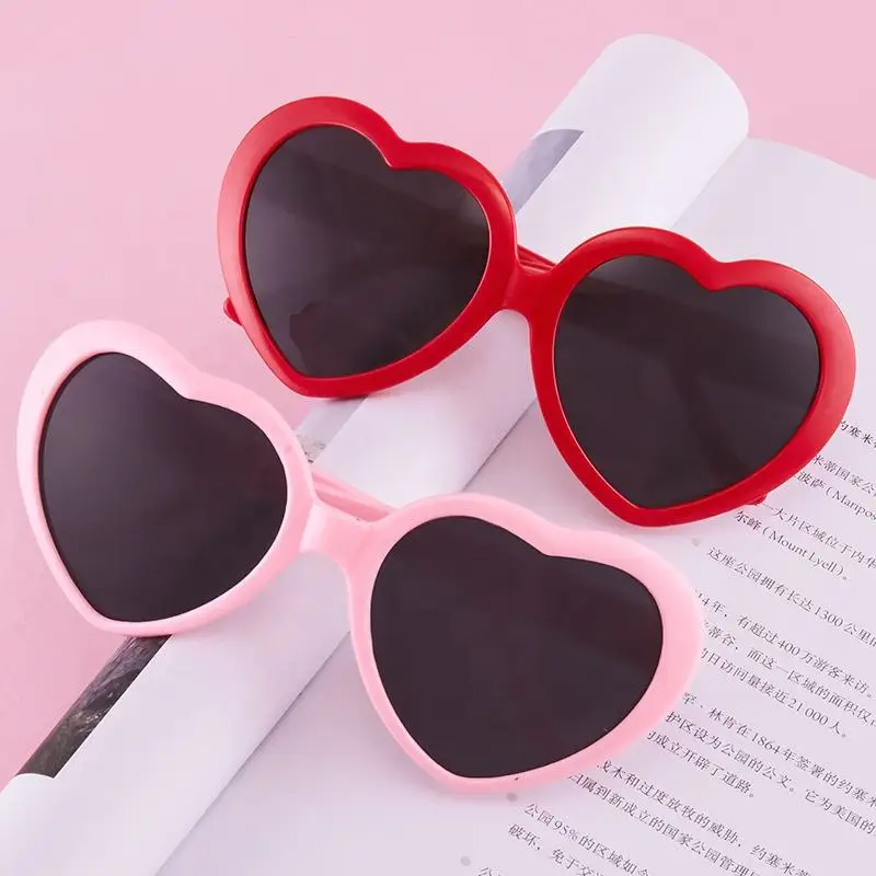 2 Pcs Set Pink Red Cute Love Heart Shape Special Effects Kids Sunglasses