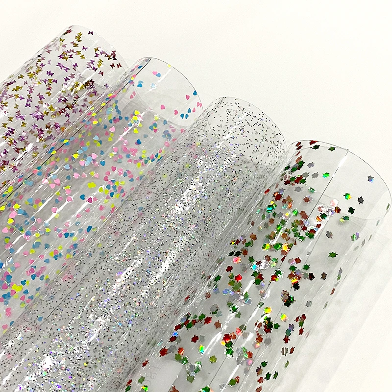 soft pvc sequin film for bags, shoe materials and pencil cases, waterproof PVC transparent film 30*135CM