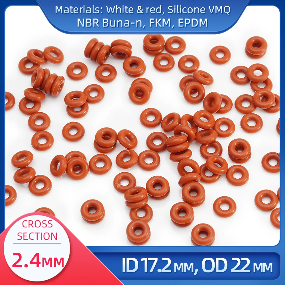 

O Ring CS 2.4 mm ID 17.2 mm OD 22 mm Material With Silicone VMQ NBR FKM EPDM ORing Seal Gaske