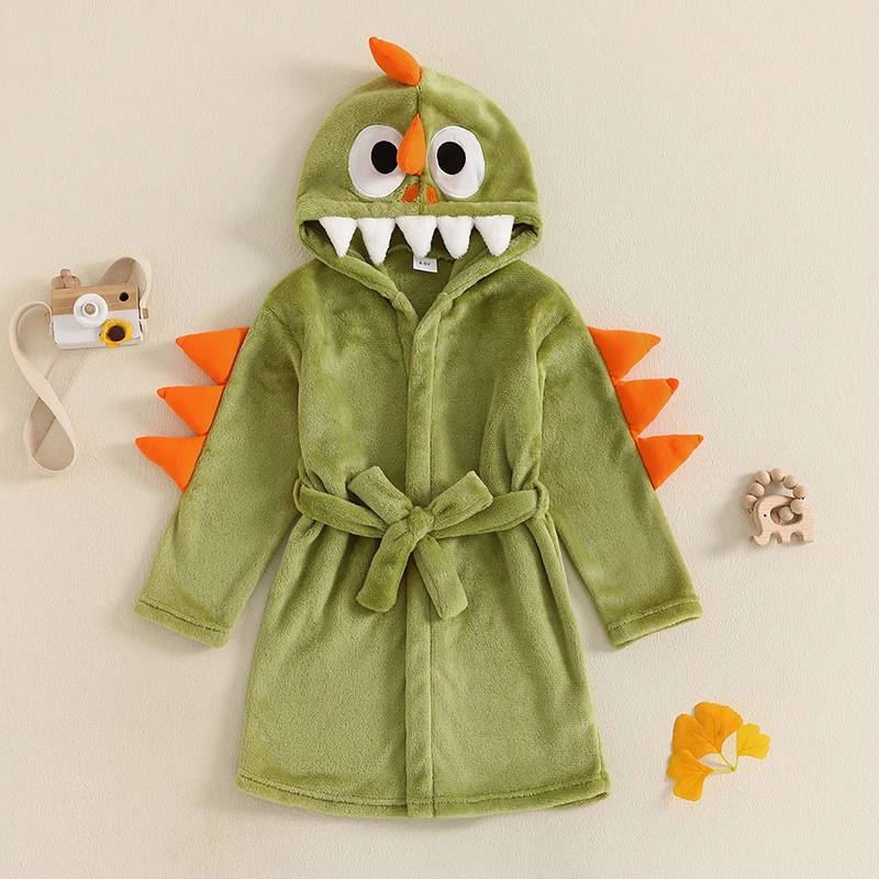 Kids Soft Plush Hooded Bathrobe with Cute Animal Design Cozy Long Sleeve Sleep Robe for Boys and Girls Warm Fleece Pajamas