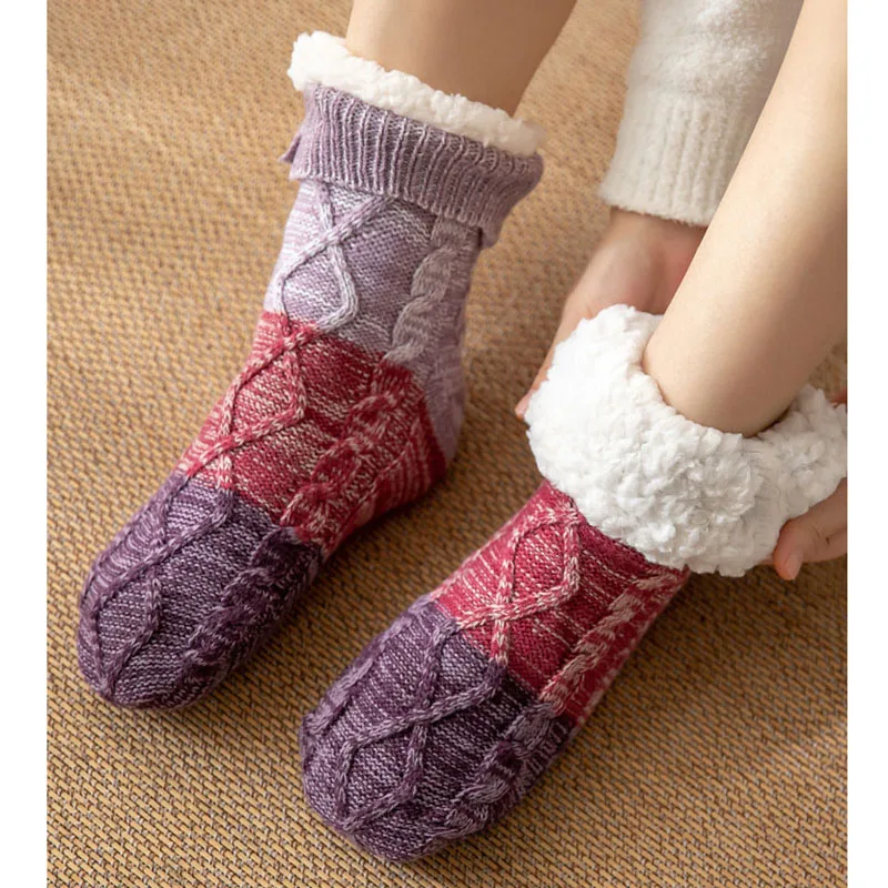 Fuzzy Thermal Socks Fluffy Women Winter warm Plush Soft Non Slip Grip Home Short Floor Comfy ladies Slippers Leisure Sock Female