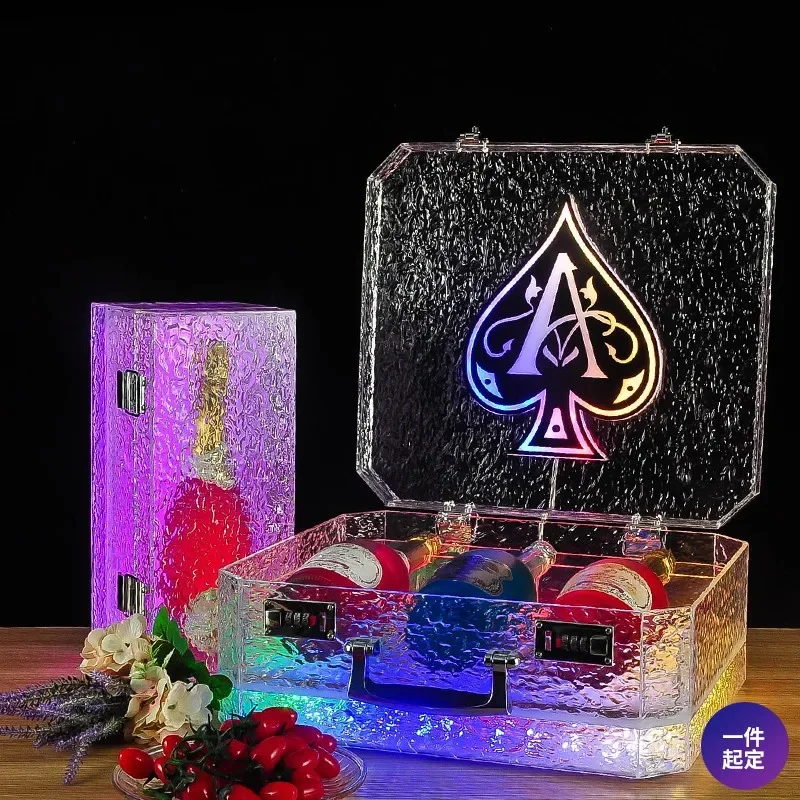 Portable Ice Rock Display Case Ace of Spade LED Briefcase Champagne Cocktail Wine Box Whisky Carrier Case VIP Bottle Presenter