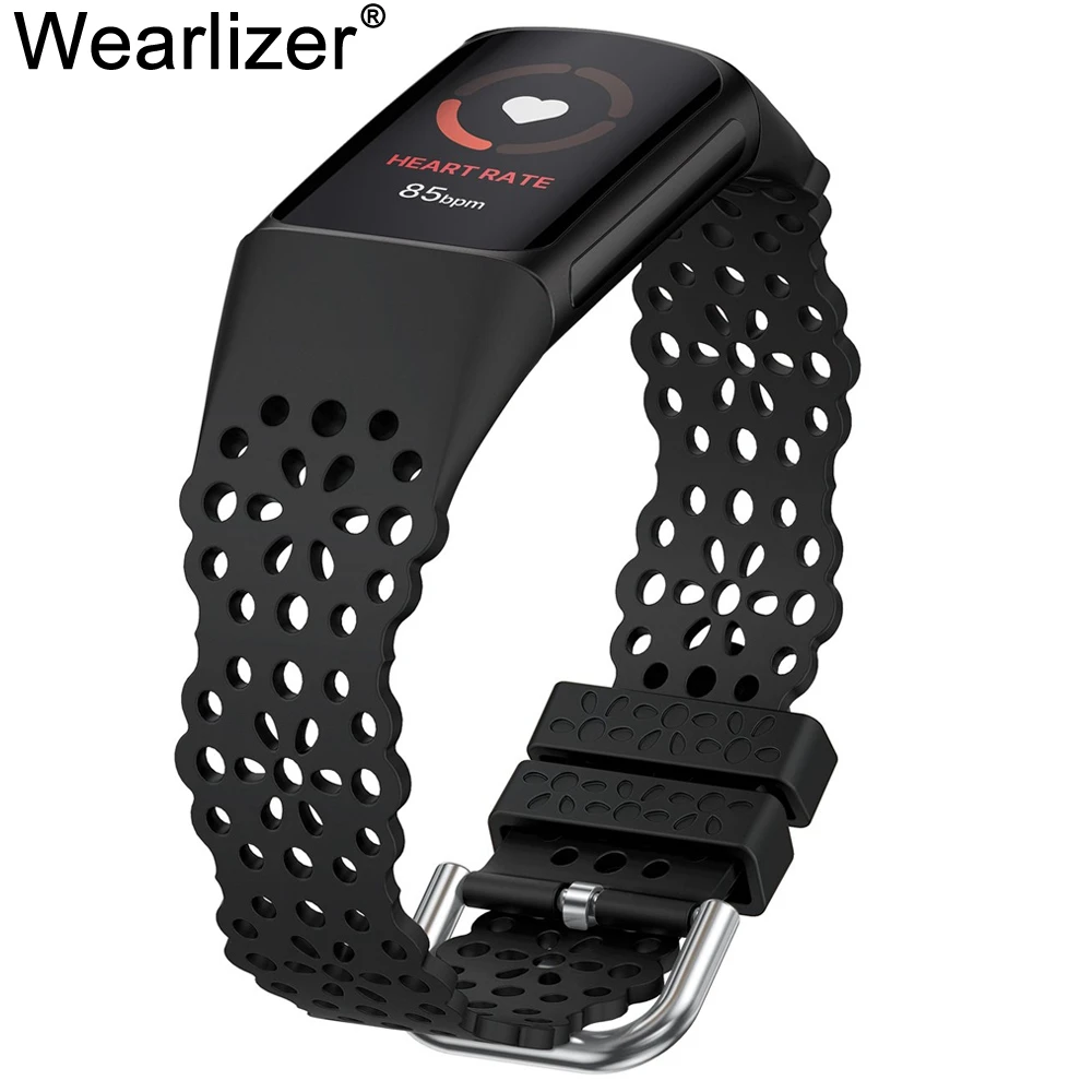 Wearlizer Lace Silicone Band Per Fitbit Charge 6/Fitbit Charge 5 Women Leisure Sport Solo Loop Strap Per Carica 6/Carica 5
