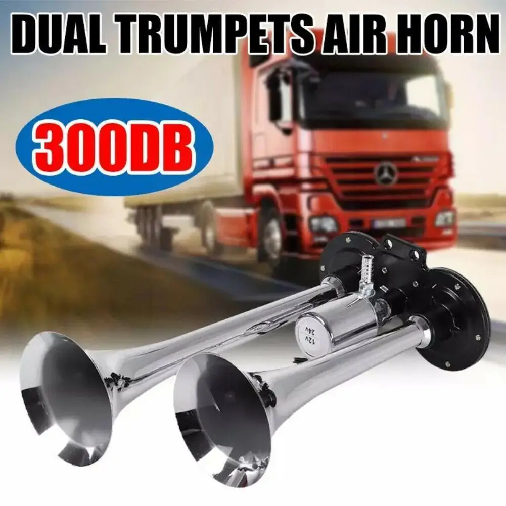 300Db Super Loud Car Air Horn Set Compressore A Tromba Bicolore Con Fili E Relè Per Moto Car Boat Truck 12V Unive J2E9