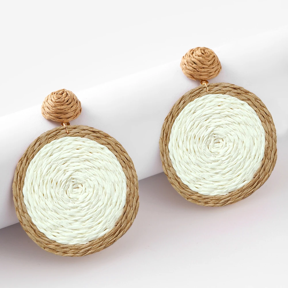 FUNEIA Set Di 9/12 Orecchini Boho In Rattan E Acrilico - Pendenti A Goccia, Nappe, Geometrici, Ipoallergenici - 2