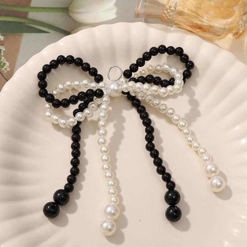 1PCS 더블 레이어 진주 구슬 Bowknot 매력 구두 버클 수제 신발 클립 장식 가방 펜던트 보우 열쇠 고리 액세서리