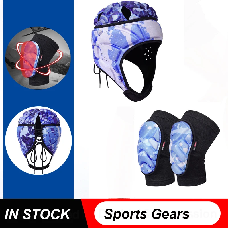 Children Sports Headguard Goalkeeper Shockproof Soft Helmet Adjustable Head Protector Kids Sports Knee Pads EVA Football Helmet