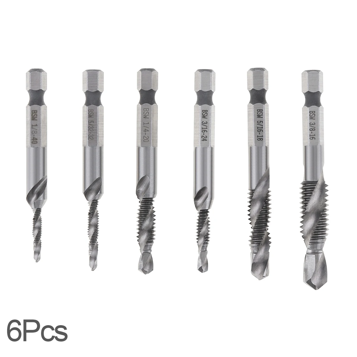 

6pcs HSS 1/4 Inch 6.35mm Hex Shank Tap Twist Drill Bits Tap Bit Set Metric Deburr Countersink Bit for Home DIY Wood Drilling