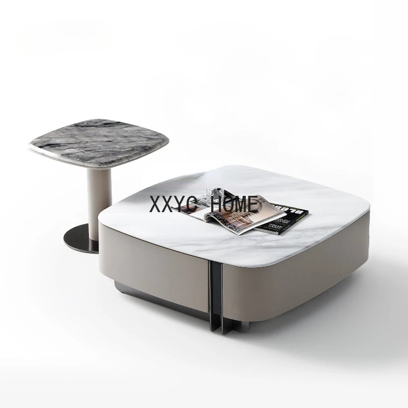 

Мраморный Квадратный кофейный столик светильник, роскошный современный домашний кофейный столик для гостиной, комбинированный ТВ-шкаф