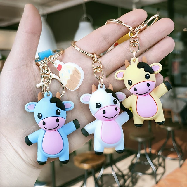 New Fashion Lovely Cow Keychain Charm Keychains for Women Bag Pendant  Jewelry Trinket Girls Car Key Ring Key Chain