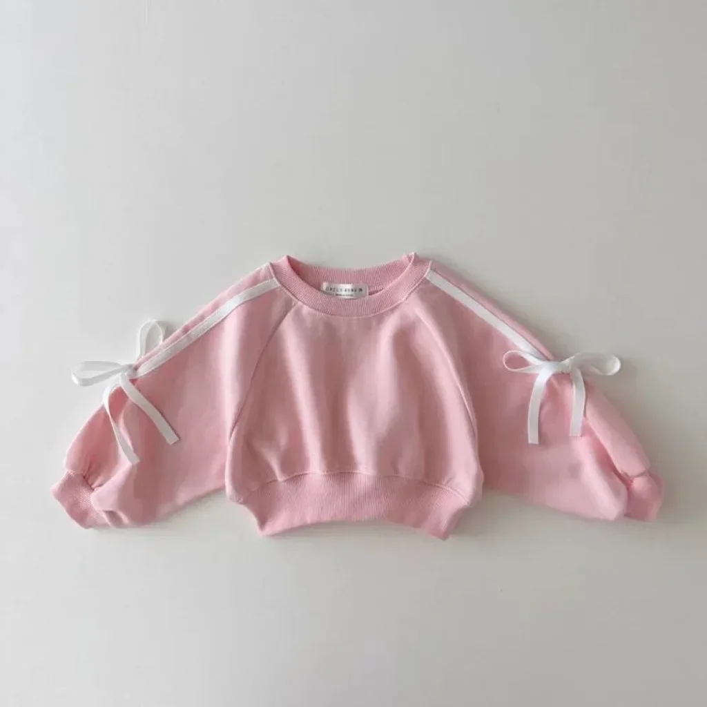 Baby Clothing Set Autumn Korean Sports Girl's Two-piece Suit Bow Bar Splicing Sweater + Pant