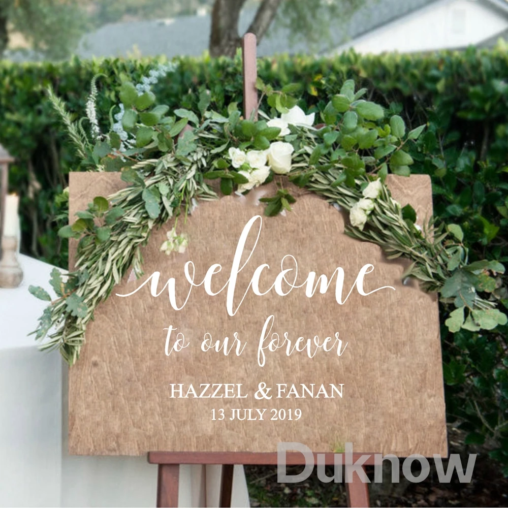 Welcome to Our Forever Personalized Decal Rustic Wedding Decoration Wedding Welcome Sign Name and Date Vinyl Sticker wedding poster