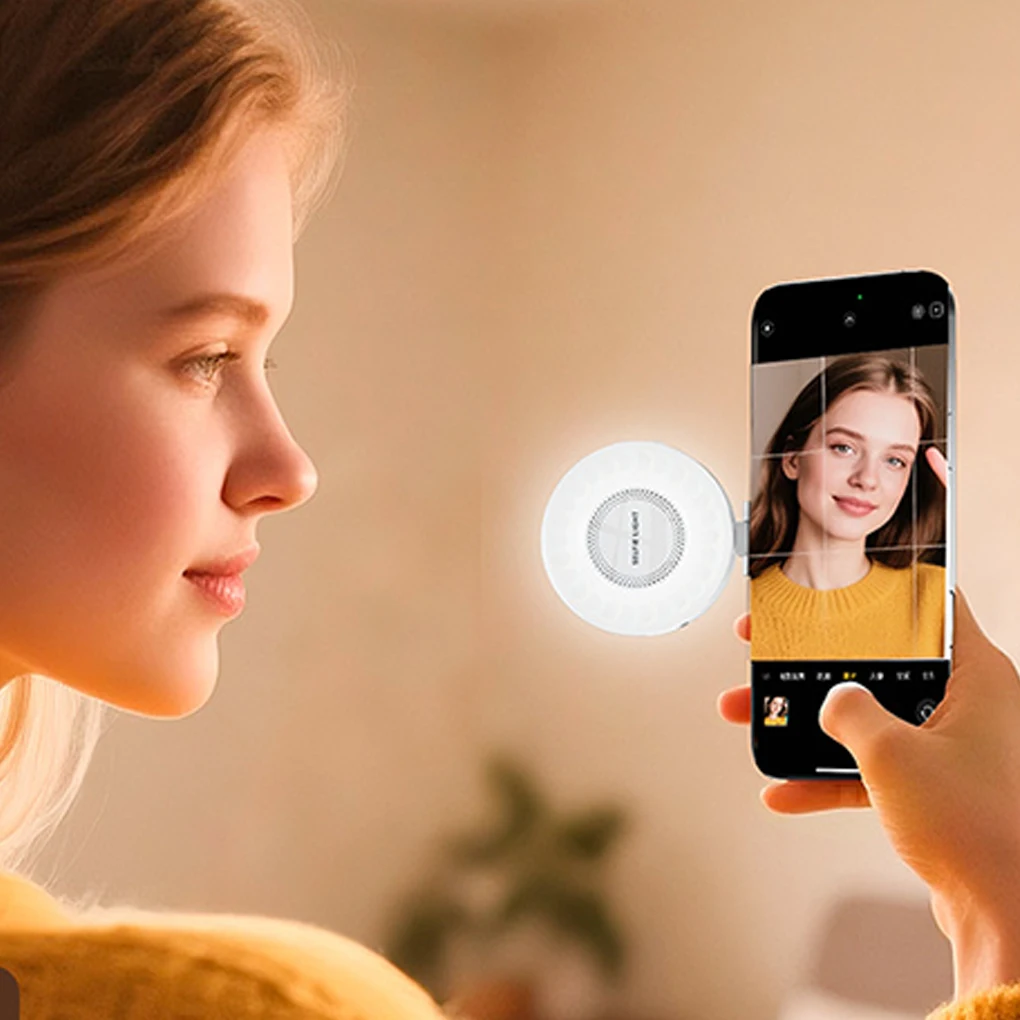 Mobile Phone Selfie Light Brightness Fill Light LED Magnetic Mini Ring Lamp Photography For iPhone 16 15 Apple 14 13 Pro