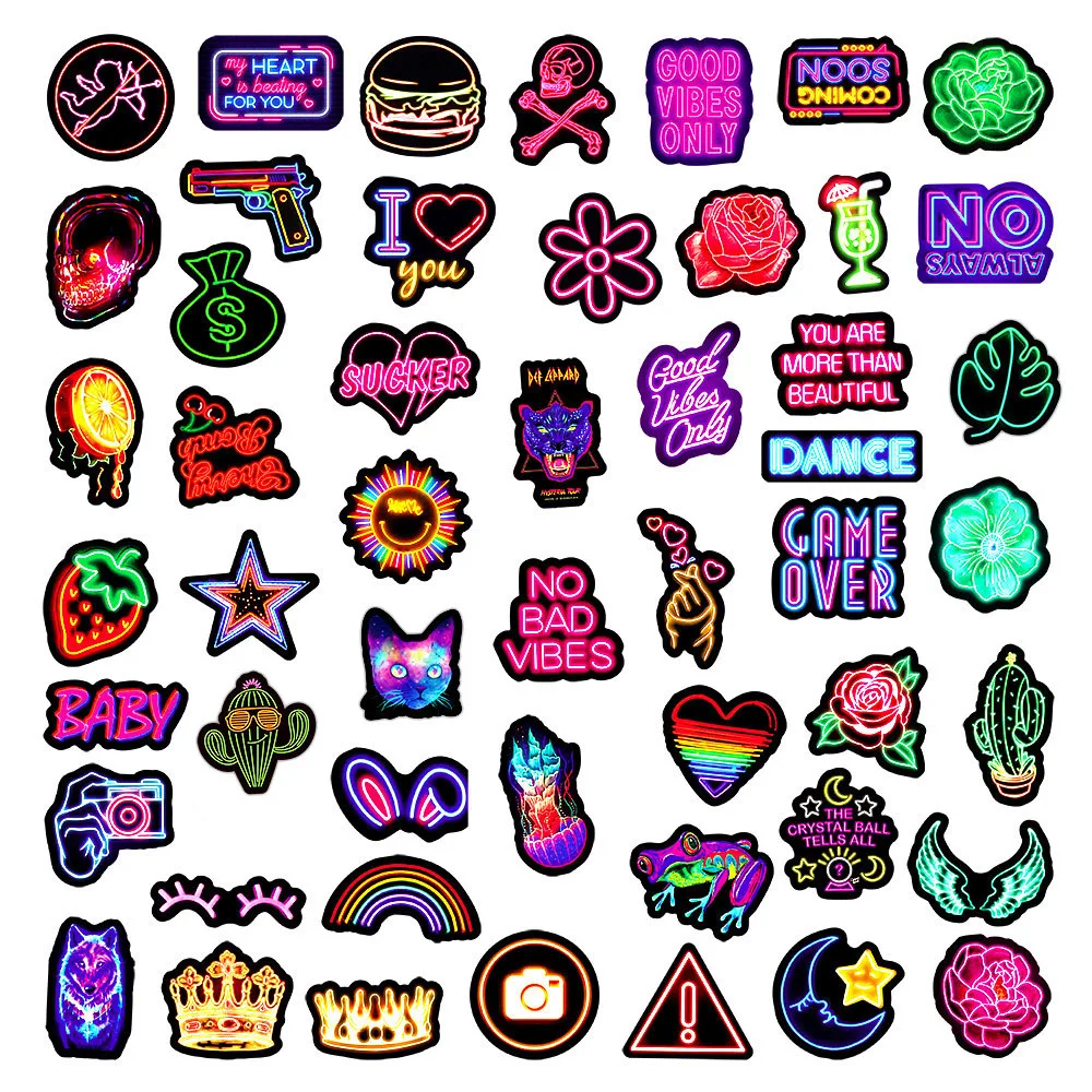 Is Neon Ductileneon Light Stickers Pack - 100pcs Glow-in-the-dark Vinyl  Decals For Laptops, Cars, Bikes