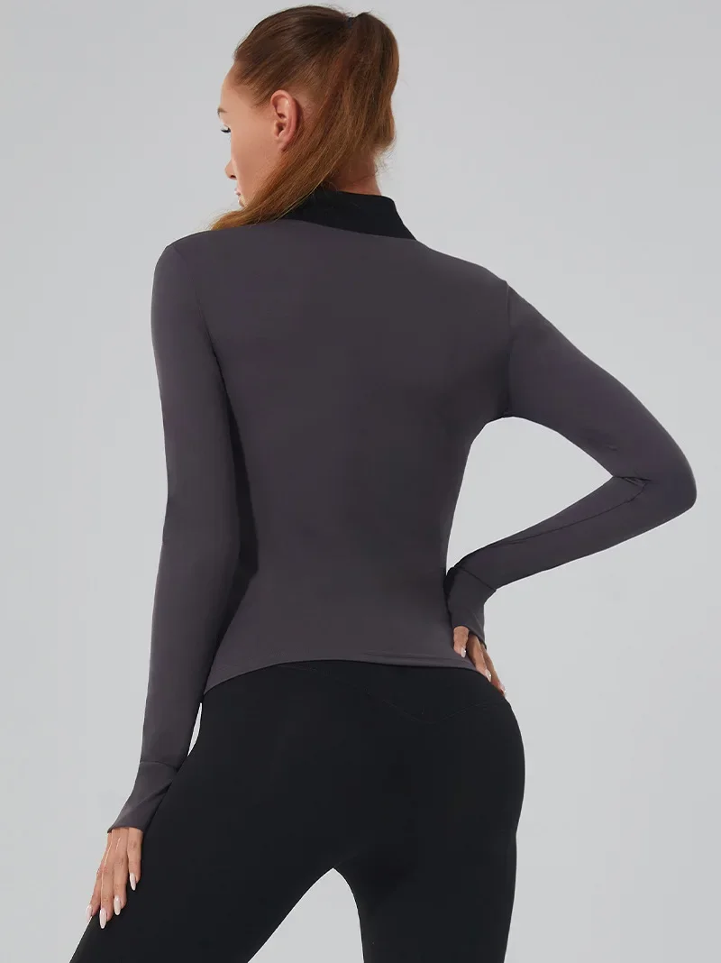 Yoga Shirt Coat Women's Long Sleeve Sports Jacket Zipper Stand Collar Fitness Quick Drying Tight Running Training Wear T4882