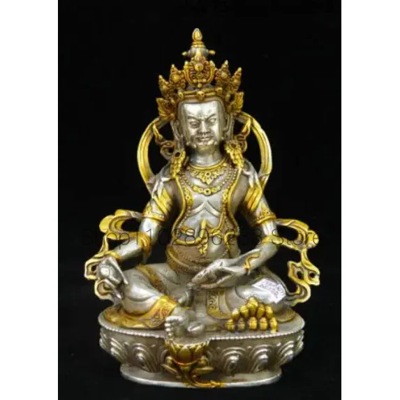 

Old Buddhism Temple Tibet Silver Gilt Yellow Jambhala Wealth God Buddha Statue