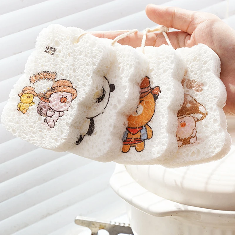 Compressed Wood Pulp Sponge Cartoon Oil Remove Dish Cloths Dishwashing Sponge Wipes Cleaning Tools For Kitchen