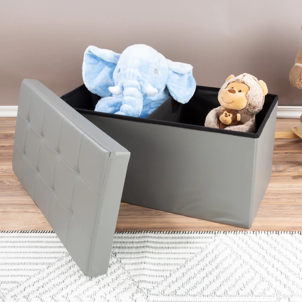 30 Inch Faux Leather Folding Storage Ottoman Padded Lid