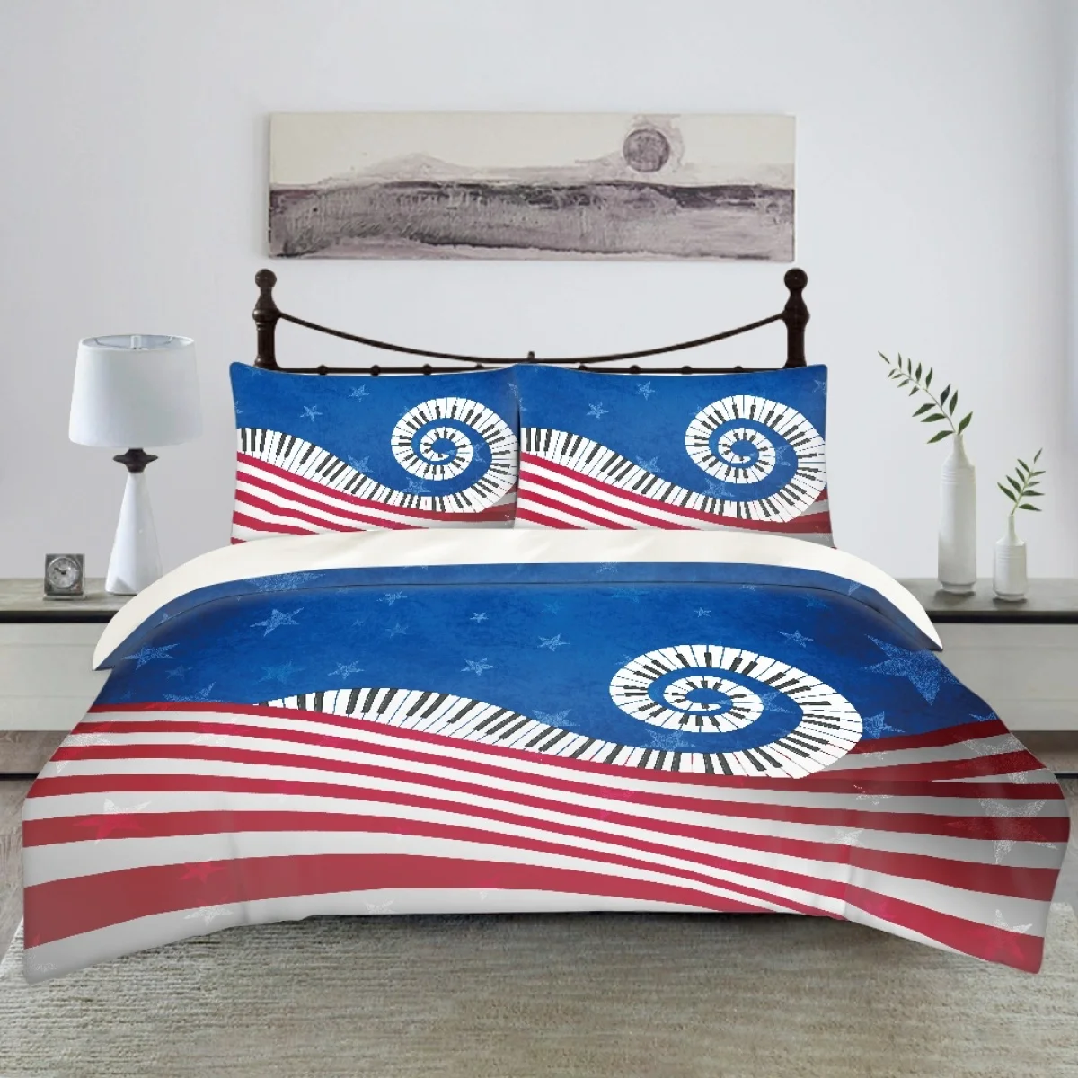 

TOADDMOS Creative American Flag Piano Keys Note Designer Print Queen Bedding Set Soft Comfortable Single Double Duvet Cover Set