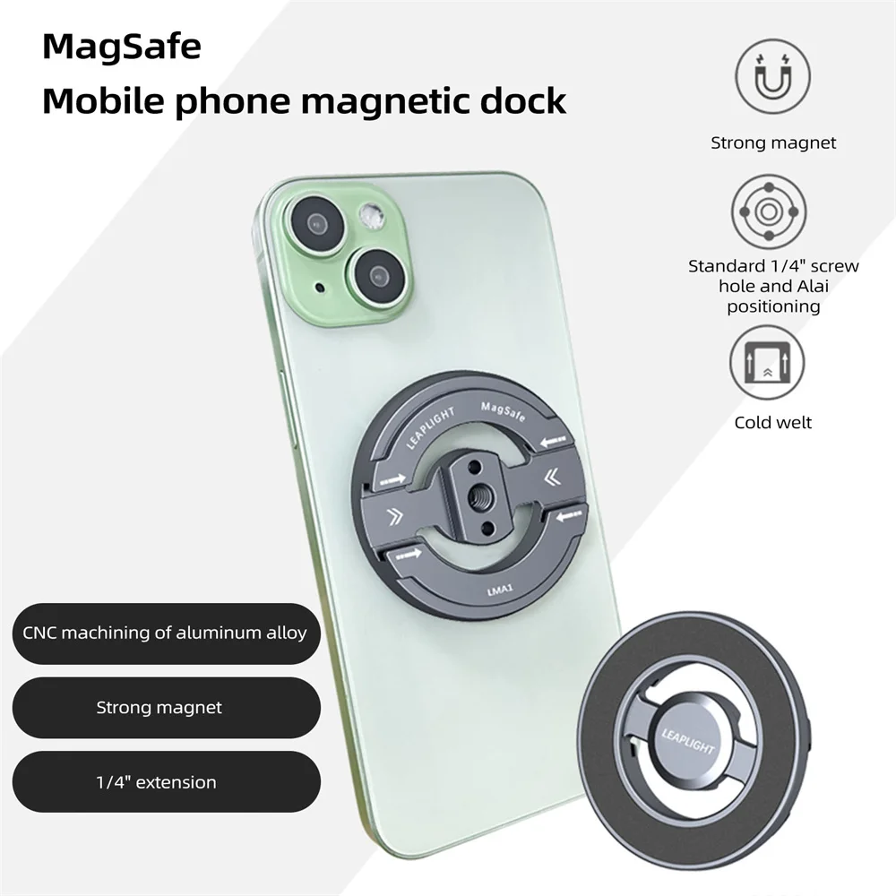 2025 360° Aluminum Magnetic Phone Holder w 1/4 Cold shoe Photography Fixed Bracket for iPhone 16 15 14 13 12 Pro MagSafe Xiaomi