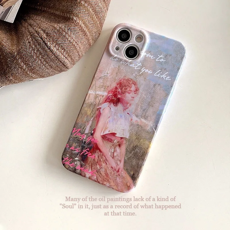 

Suitable for iPhone15pro phone case ins style painting oil painting girl hard case protection case