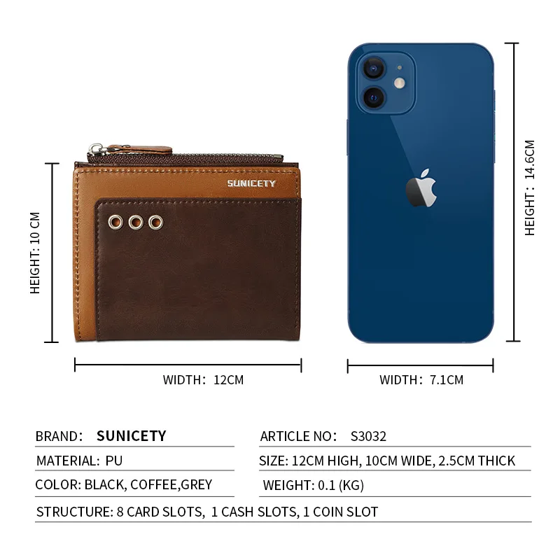 Men's Wallet PU leather Buckle Zipper short Anti theft swiping transverse Purse Male Thin style high-capacity Coin Card Bags