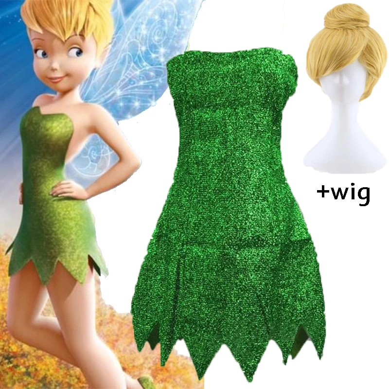 Miss Tinker Bell Cosplay Costume pour hommes et femmes, ensemble complet de robes et de perruques, robe trempée, accessoire d'Halloween