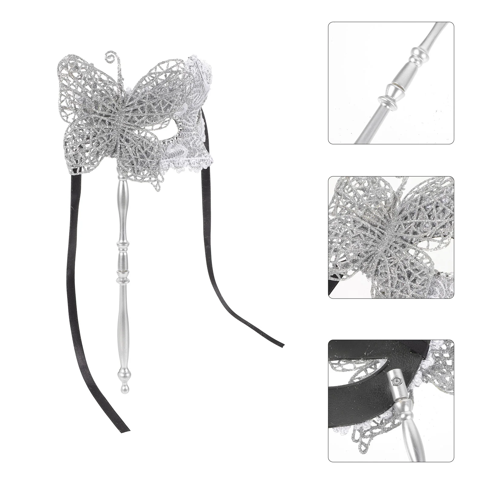 

Hand Mask Outfits Masquerade Masks Halloween for Women with Stick Prom Plastic Silver Lovers Mardi Gras Dancing Party