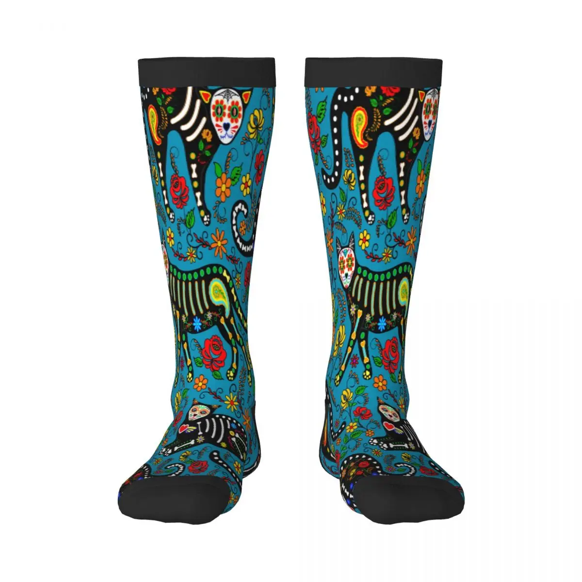 

Повседневные носки Calavera с изображением сахарного черепа черных кошек в мексиканском стиле День мертвых длинные носки Harajuku деловые носки