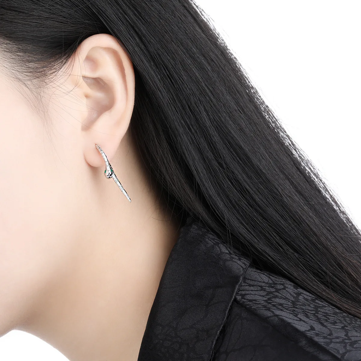 F.I.N.S Greens Zircon Snake-Shaped S925 Sterling Silver Earrings Round Hoops Pierced Viper Ear Buckles Fine Jewelry Anti-Allergy