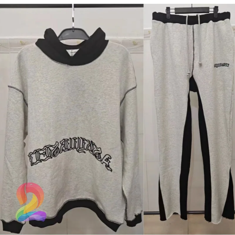 

Real Picture Askyurself Hoodie Pant Set Matching Color Embroidery Gray Hoodied Sweatershirt for Men Women Lovers Pullover Top